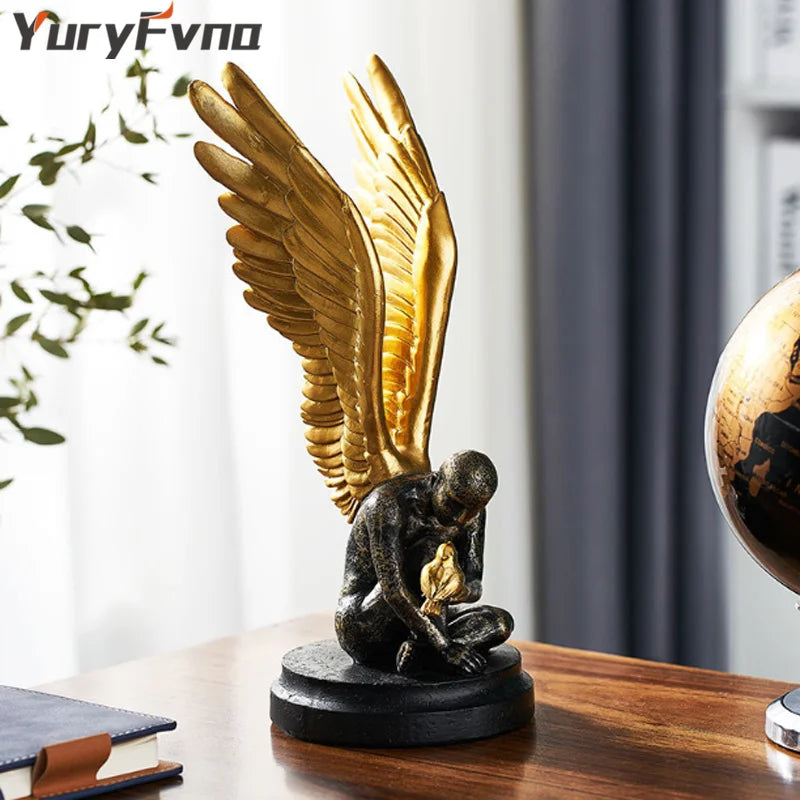 Afralia™ Abstract Golden Character Resin Statue Modern Home Decor Ornament Scandinavian Style