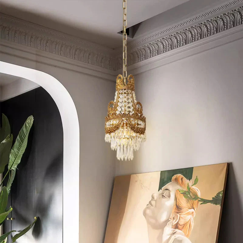 Afralia™ Royal Crown Crystal Drop Pendant Chandelier