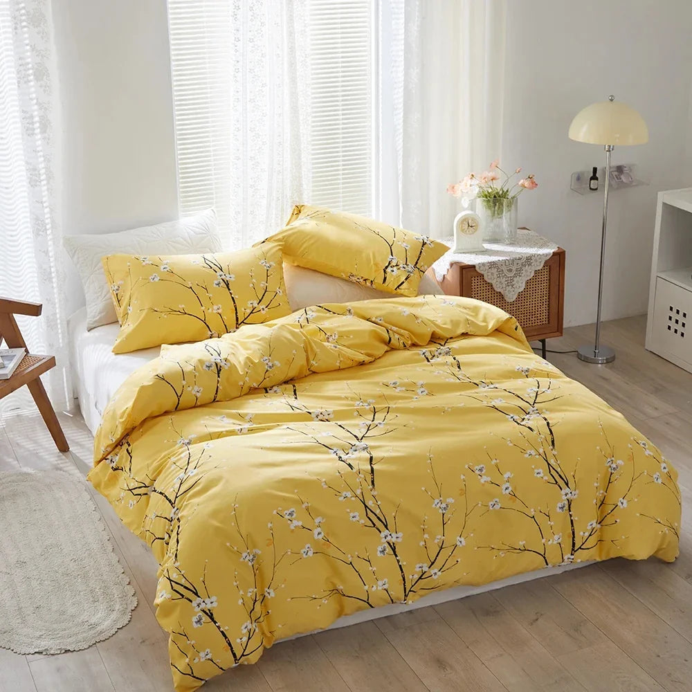 Afralia™ Plum Blossom Double Duvet Cover Set Queen Size Soft Skin Friendly
