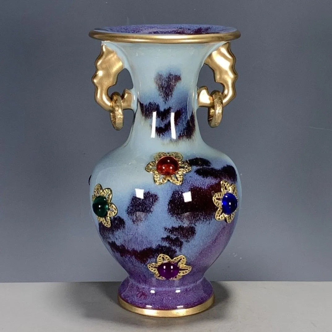 Afralia™ Lu Qinzhai Jun Porcelain Gem-Inlaid Ring-Holding Bottle Ornaments