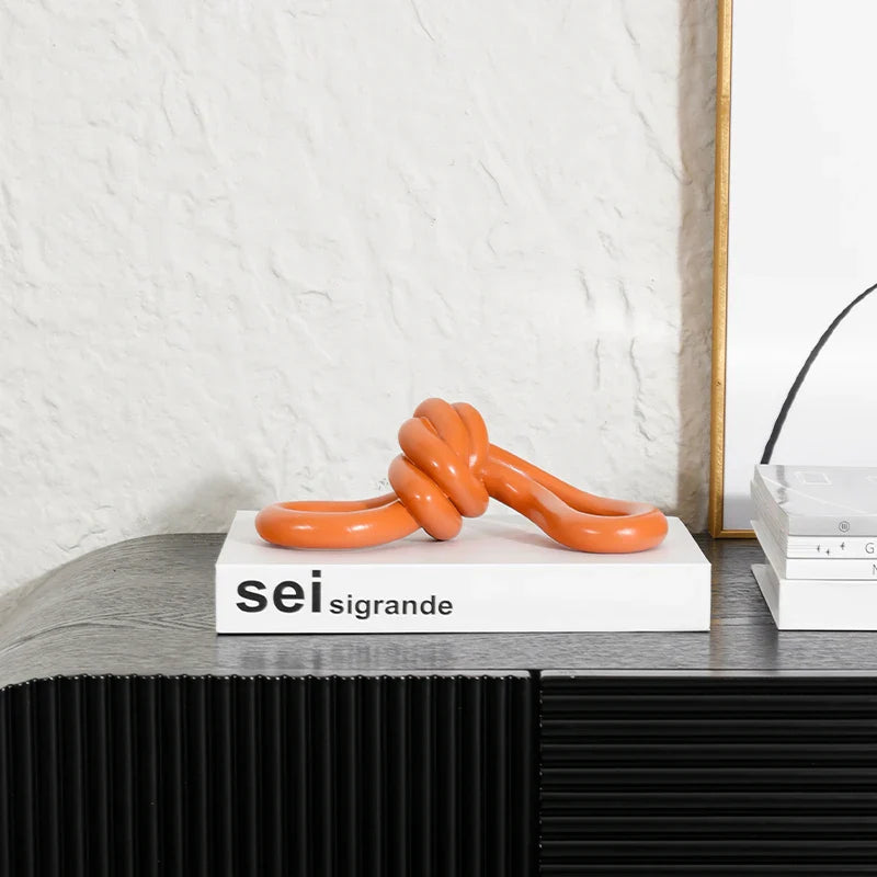 Afralia™ Orange Knot Geometric Sculpture Wrap Ball Ornament Figurines for Home Decoration