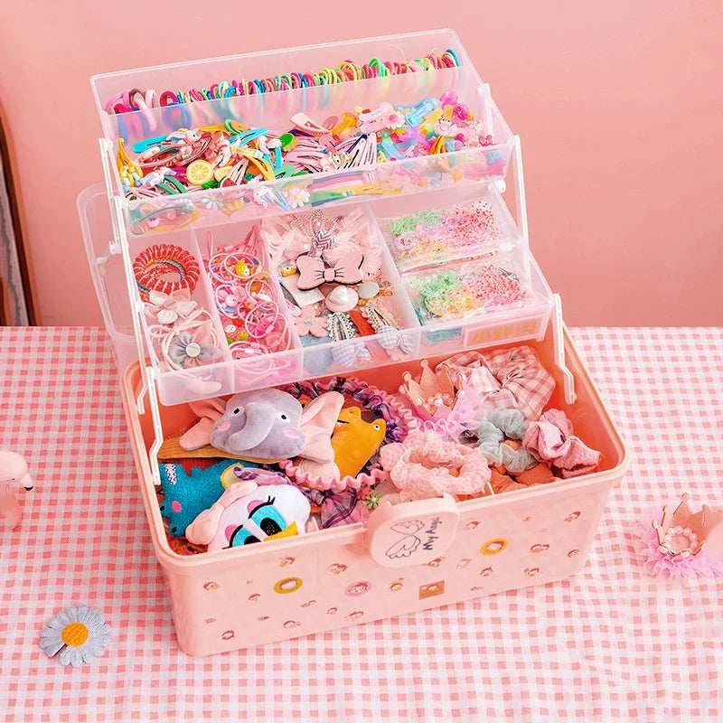 Afralia™ Pink Storage Box: Headbands, Hair Clips, Jewelry, Cosmetics, & Toy Organizer