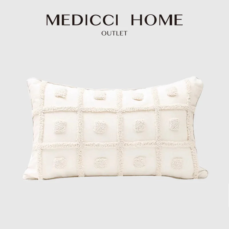 Afralia™ Wabi Sabi Style White Cotton Canvas Lumbar Pillow Cover 30x50cm