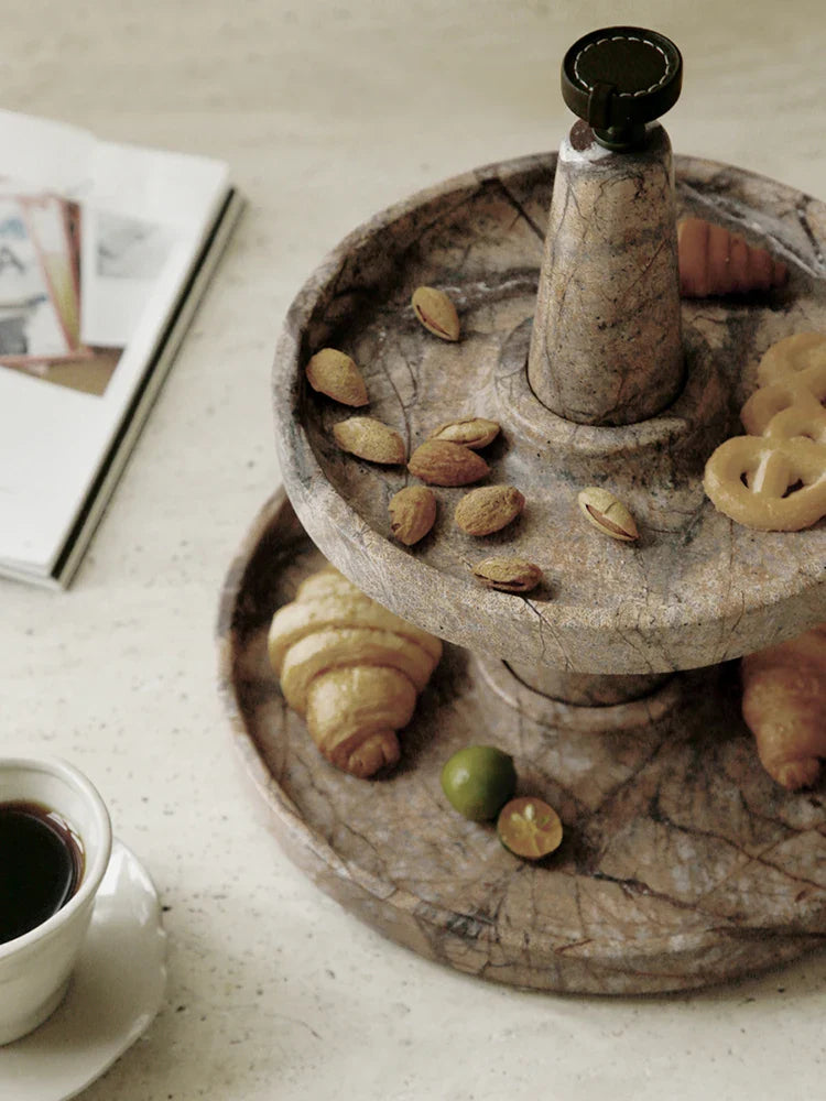 Afralia™ Marble 2 Tier Serving Tray Cupcake Stand Wedding Tea Party Dessert Stand