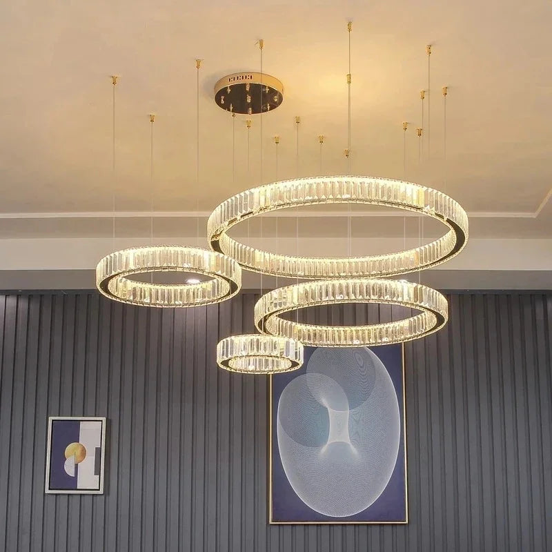 Afralia™ Luxury Crystal Round Pendant Chandelier for Living Room & Bedroom