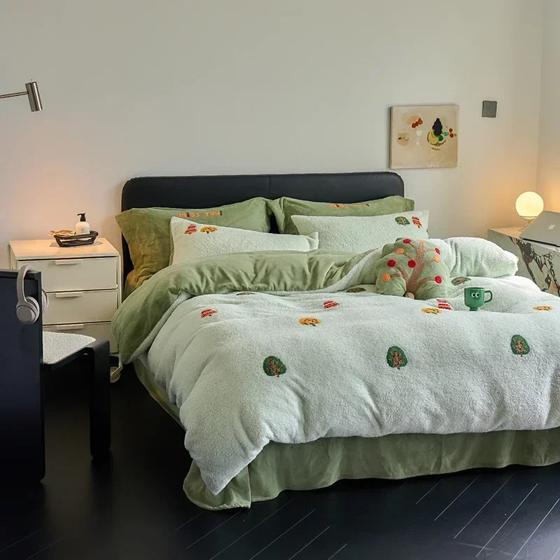 Afralia™ Full Matte Ant Velvet Winter Duvet Set Queen Bedding Warmth Fluffy Blanket