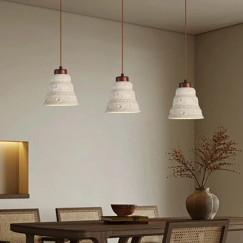 Afralia™ Japanese Style LED Pendant Lights Wood Canopy Cement Lampshade