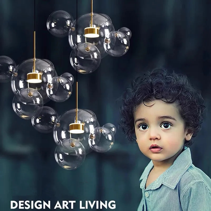Afralia™ Bubble Glass LED Chandelier for Kids Room Kitchen Office Restaurant