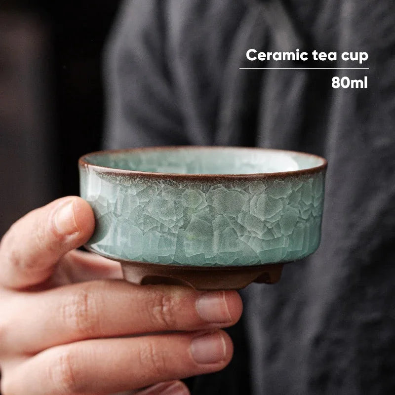 Afralia™ Ice Crackle Ceramic Tea Cup Espresso Kung Fu Teacup Vintage Celadon Porcelain Mug