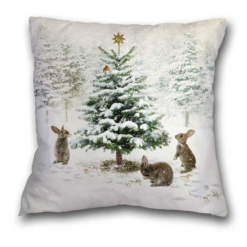 Afralia™ Snow Forest Deer Xmas Pillow Case | Home Sofa Decor Short Plush Cover