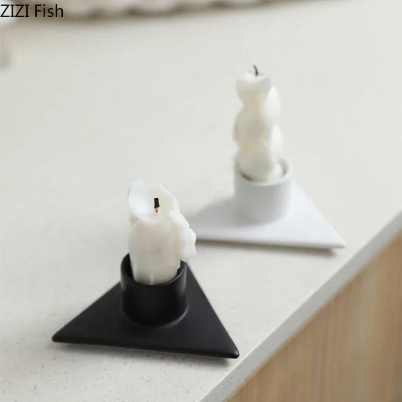 Afralia™ Triangle Ceramic Candle Holders - Aesthetic Room Decor & Candle Stand