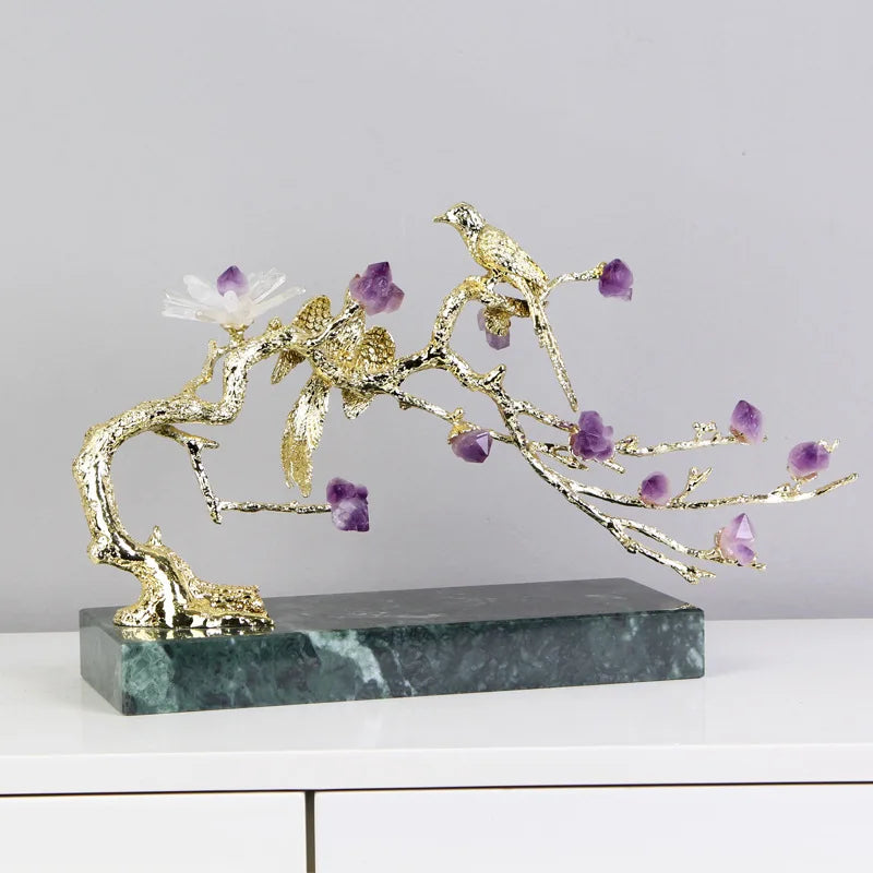 Afralia™ Crystal Golden Tree Handicraft: Artisan Metal Figurine for Home Decor