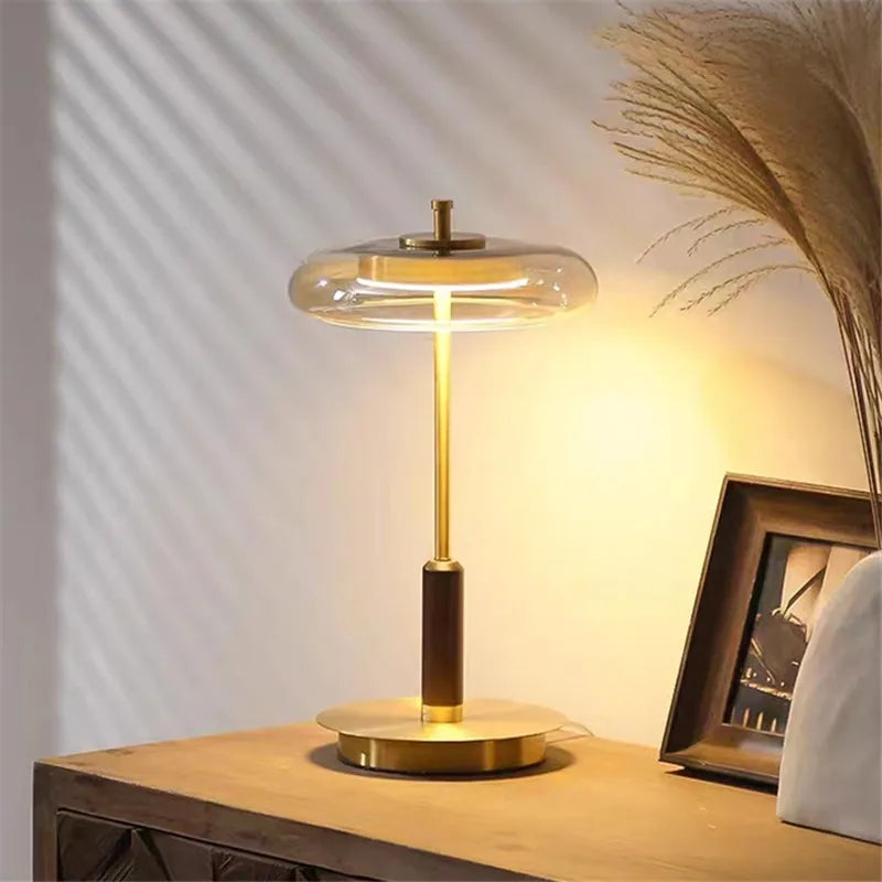 Afralia™ Gold Lustre Glass Mushroom Table Lamp for Bedroom Living Room Study