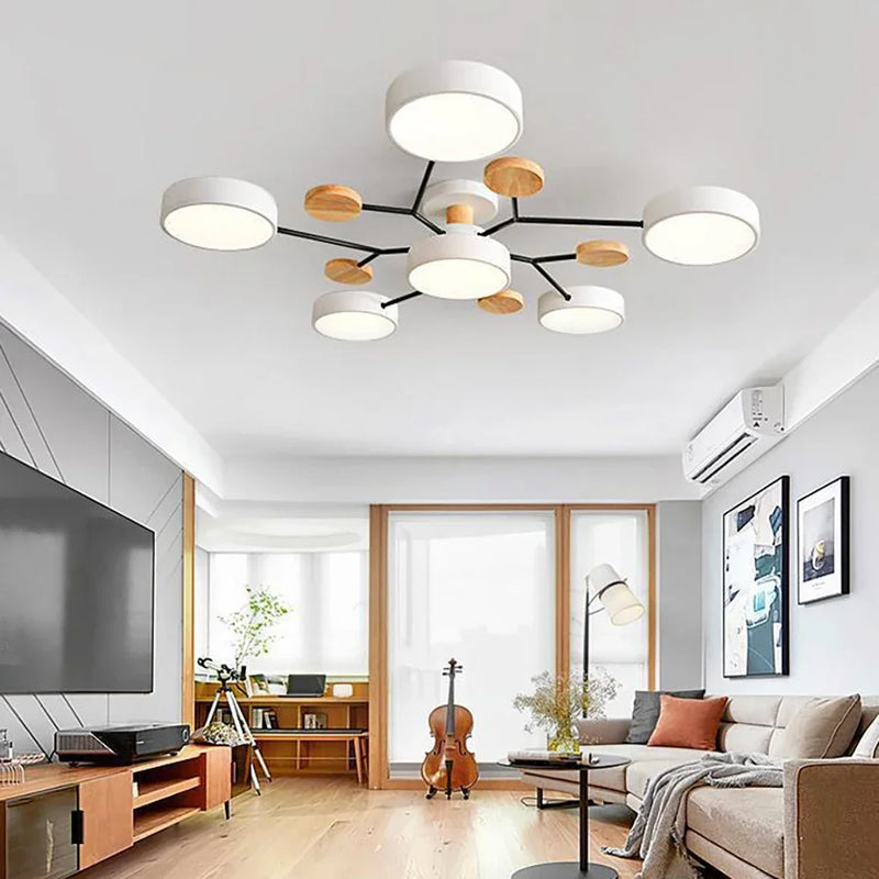 Afralia™ Modern Wood Round LED Ceiling Lamp