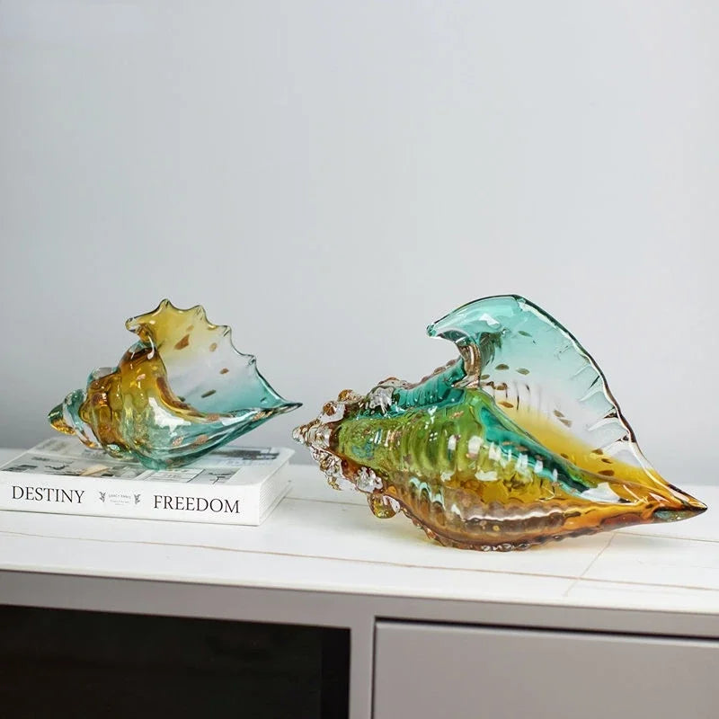 Afralia™ Glass Conch Shell Statue Colorful Modern Design Sculpture Decor Ornaments