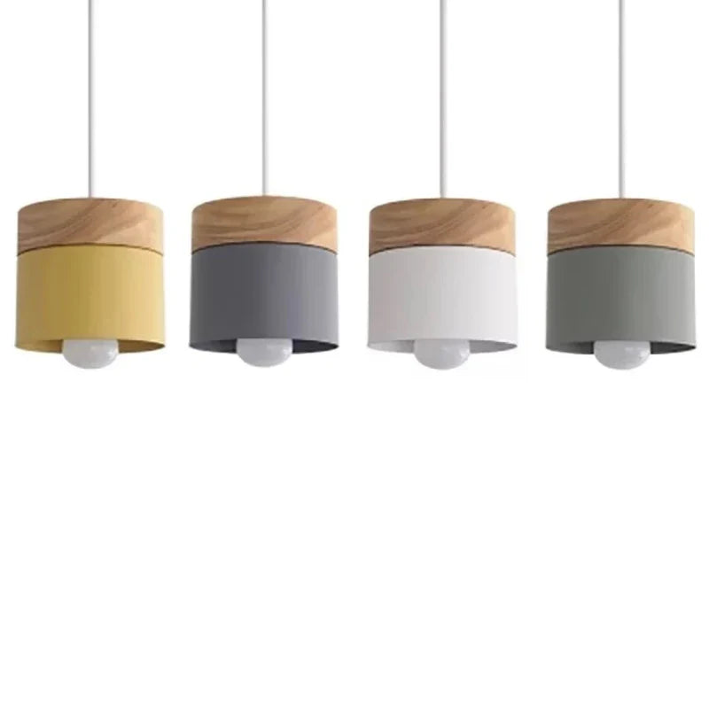 Afralia™ Wood Iron Pendant Lights: Modern Nordic Colorful Minimalist LED Hanging Lamps