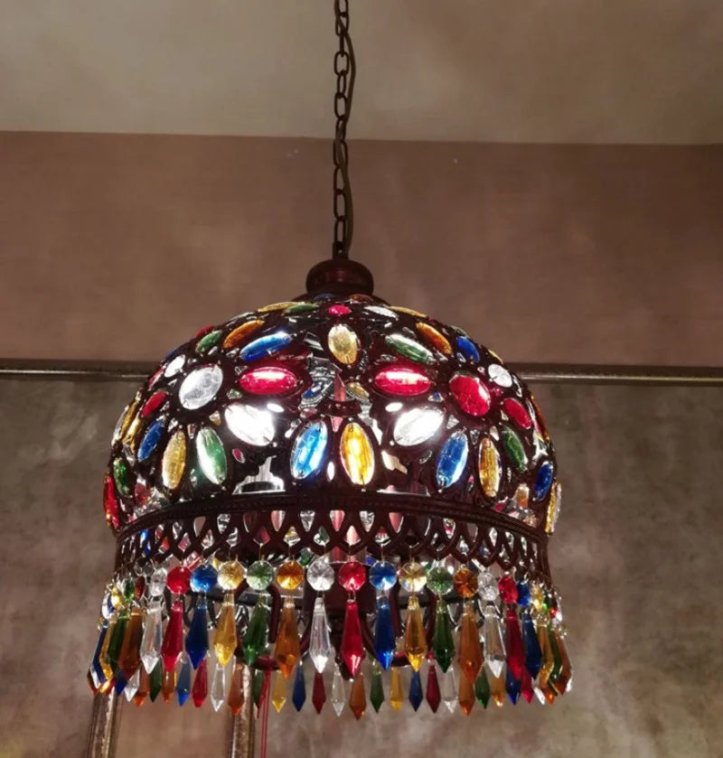 Afralia™ Colorful Crystal Chandelier: Vintage Mediterranean Stained Glass Hanging Lamp