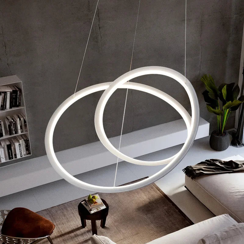 Afralia™ White LED Round Chandelier Modern Pendant Lamp for Living Dining Bedroom