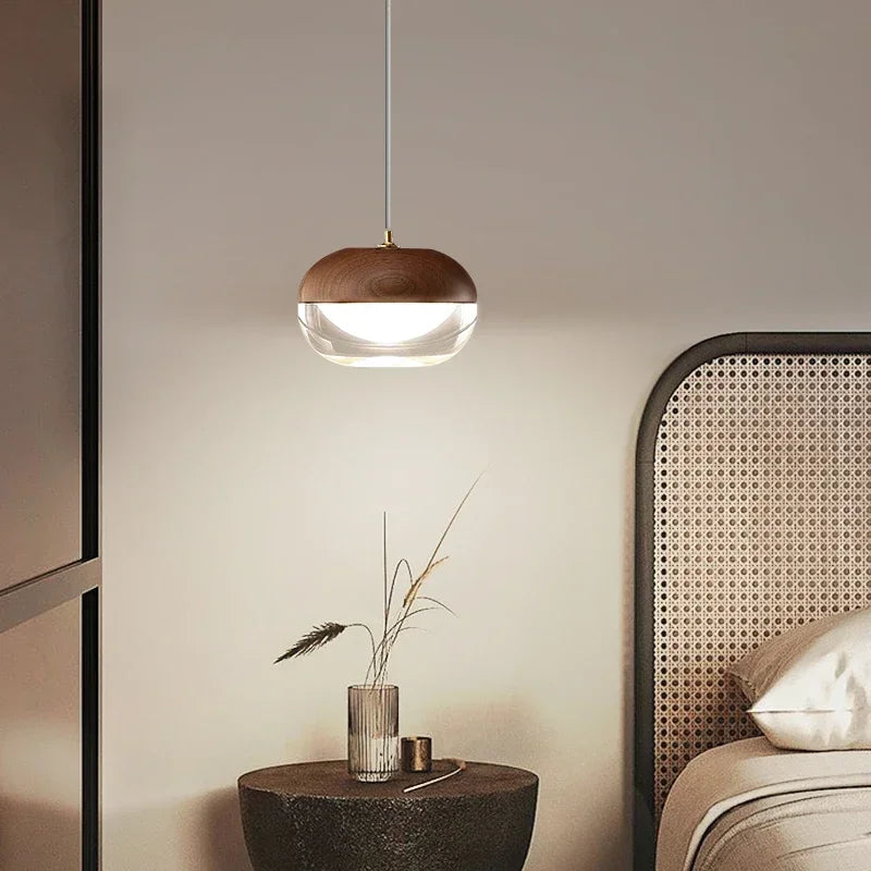 Afralia™ Nordic Wood Glass Pendant Lights, Modern LED Indoor Lighting for Home, Restaurant, Cafe