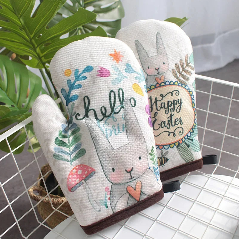Afralia™ Rabbit Insulation Oven Mitts - Cartoon Animal Series Baking Gloves for Kitchen