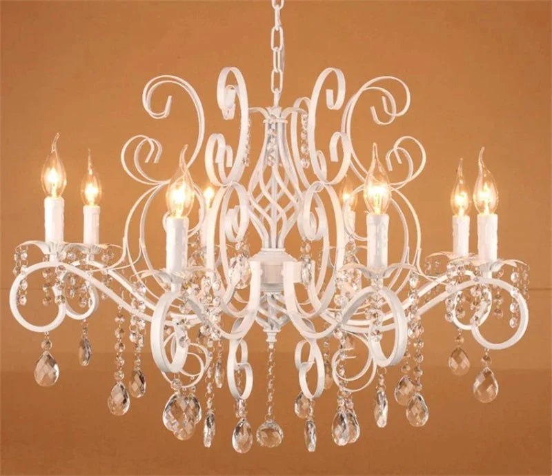 Afralia™ White Iron Chandeliers with Crystal Pendants - Classic Vintage Design for Elegant Spaces
