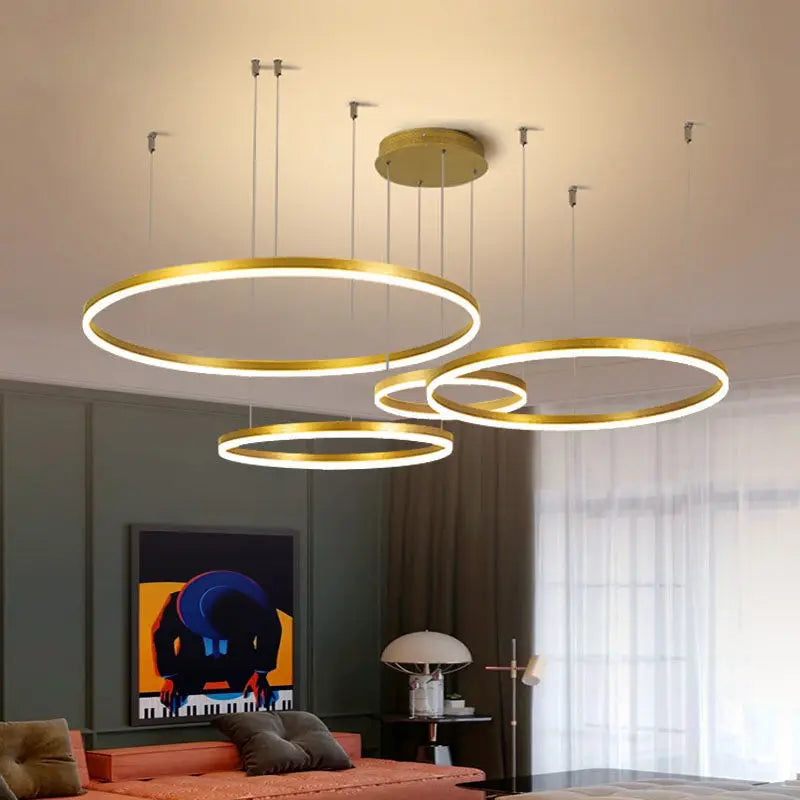 Afralia™ Round Ring LED Pendant Lamp Dimmable: Modern Black Gold Brown Luminaire