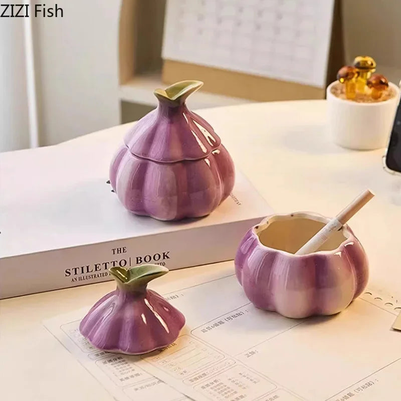 Afralia™ Ceramic Garlic Ashtray: Creative Home & Office Table Smoking Accessories
