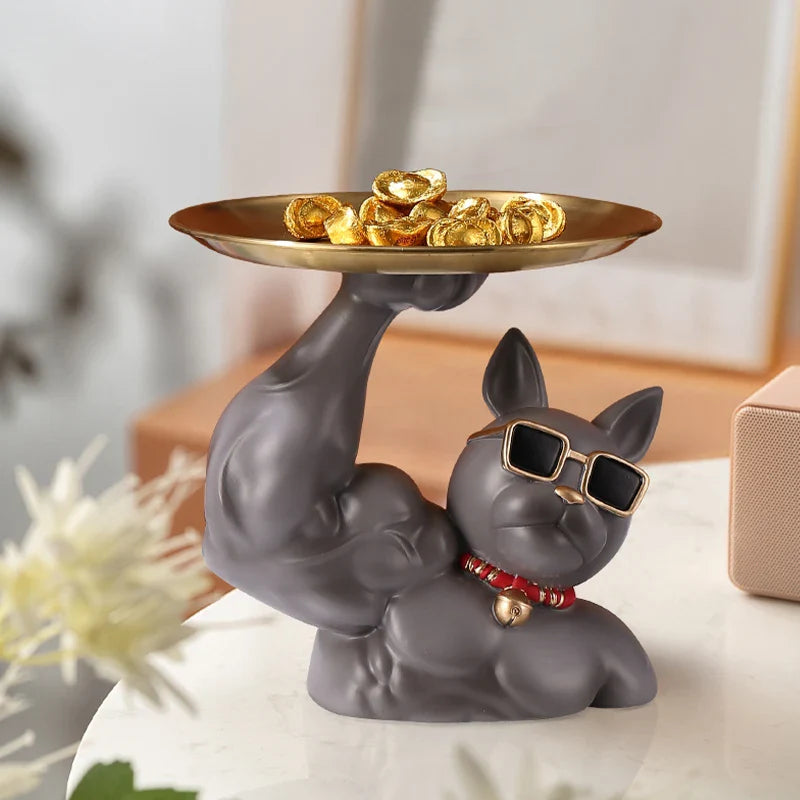 Afralia™ Bulldog Tray: Modern Resin Sculpture for Home Decor, Fruit/Key/Candy Storage