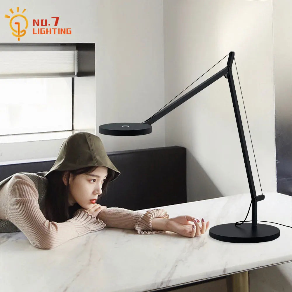 Afralia™ Modern Black Iron Arm Table Lamp for Bedroom, Study, Living Room