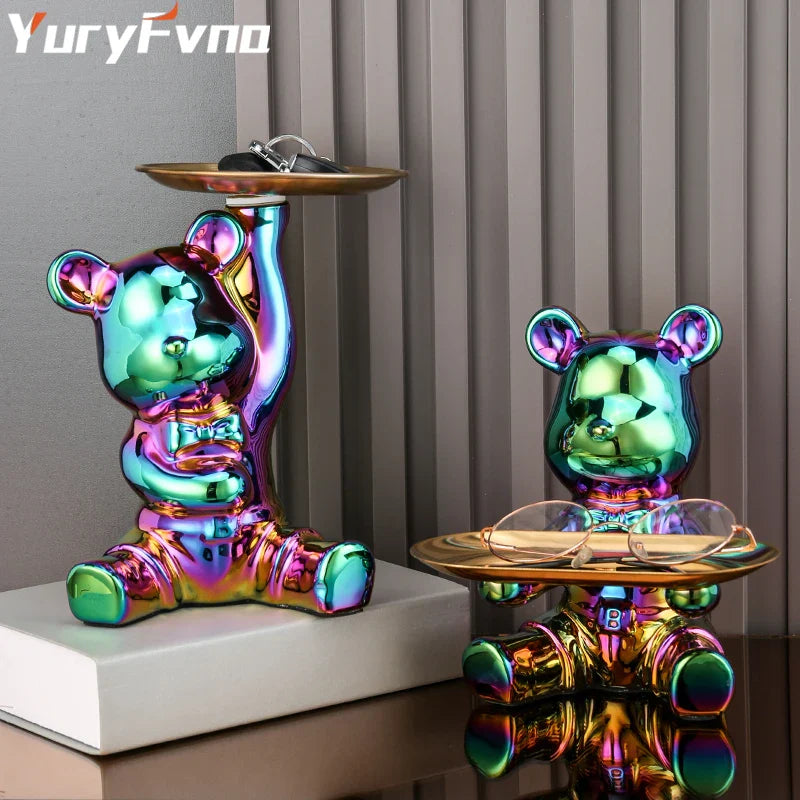 Afralia™ Ceramic Bear Storage Tray - Colorful Plated Home Decor Sculpture