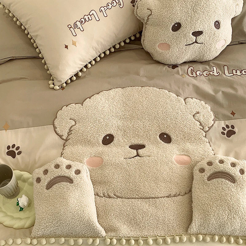 Afralia™ Cartoon Bear Applique 100% Cotton Child Bedding Set - Single Quilt Cover