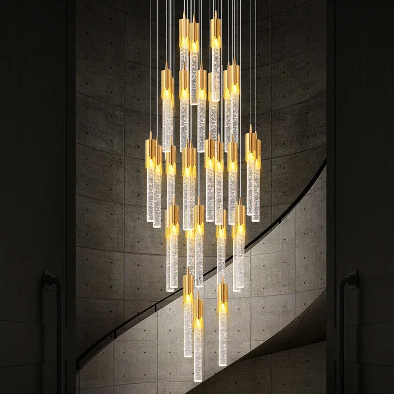 Afralia™ Crystal Staircase Chandelier: Modern Loft Hanging Lamps with Gold Finish