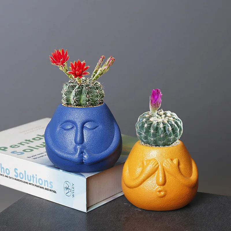 Afralia™ Ceramic Abstract Human Face Flowerpot Succulent Orchid Plant Vase Pot