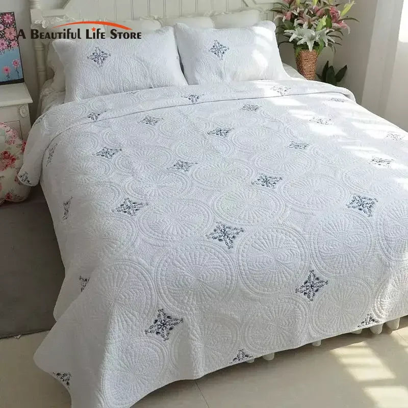 Afralia™ Cotton Quilted Embroidered Bedspread Set