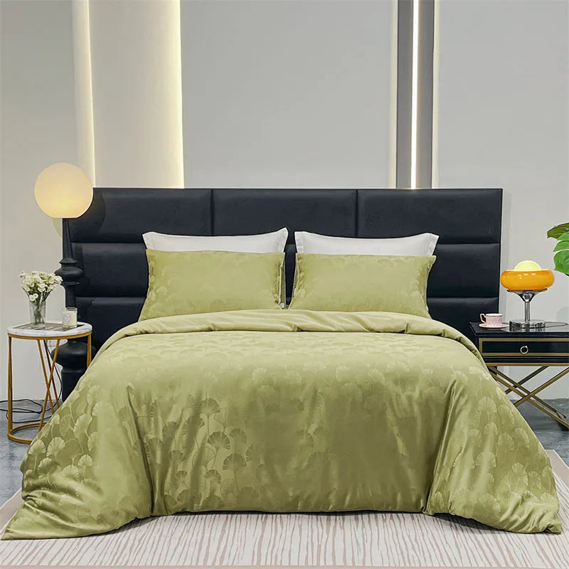 Afralia™ Jacquard Satin Duvet Cover Set - Luxury Solid Soft Quilt Kit