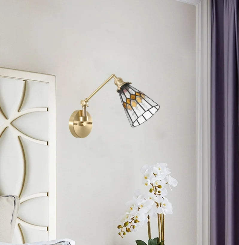 Afralia™ Tiffany Glass LED Wall Lamp Colorful for Living Room Bathroom Mirror Rotation
