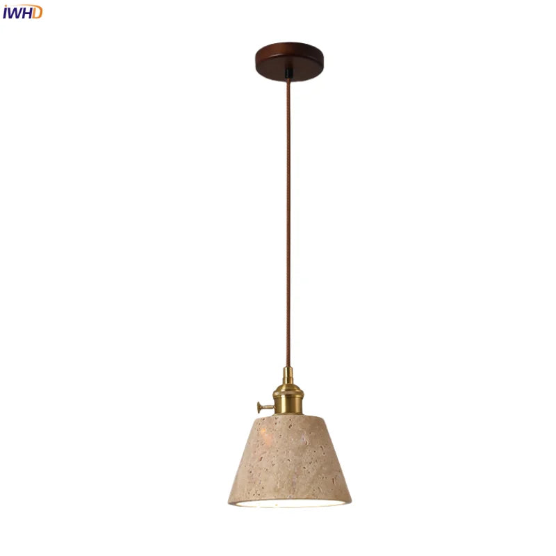 Afralia™ Vintage LED Copper Pendant Light for Bedside, Bar, Living Room - Yellow Travertine