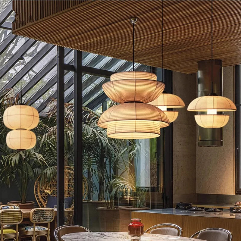 Afralia™ Japanese Wabi Sabi Fabric Pendant Light: Traditional and Creative Lighting for Dining Room