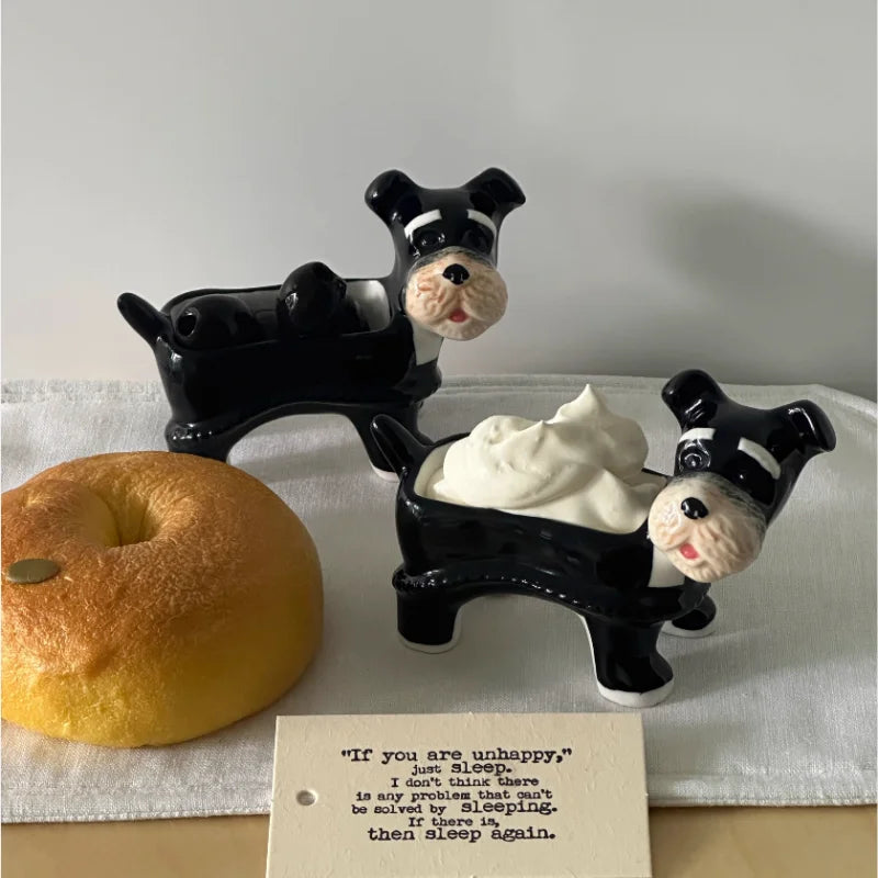 Afralia™ Cartoon Puppy Schnauzer Ceramic Storage Tray Home Decoration