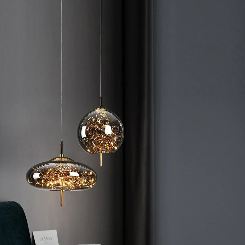 Afralia™ Amber Glass Chandelier: Luxury Pendant Lighting for Bedroom, Dining Room, Kitchen, Restaurant