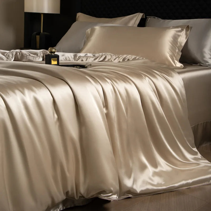 Afralia™ Mulberry Silk Queen King Duvet Cover Solid Color Silky Comforter