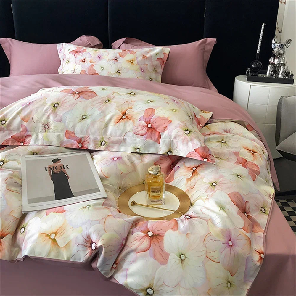 Afralia™ Colorful Egyptian Cotton Bedding Set: Sheet, Pillowcase, Duvet Cover - Queen King Full Size