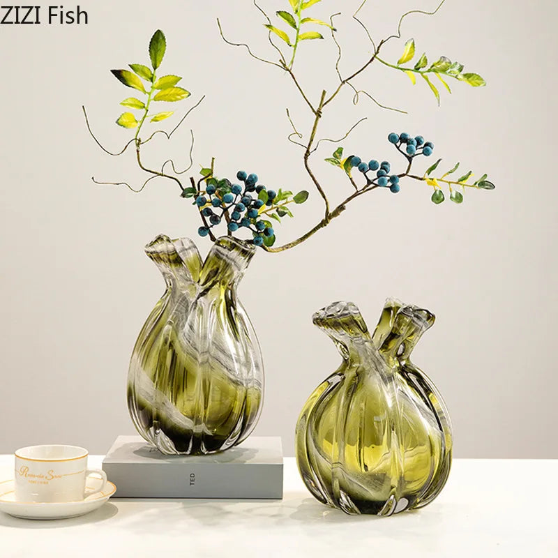 Afralia™ Green Glass Vase Hydroponics Plant Pots for Table Decoration and Floral Arrangement