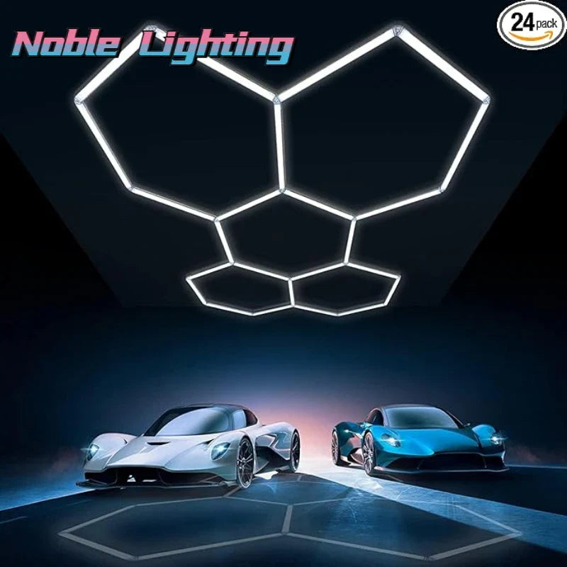Afralia™ Hexagon LED Garage Light: Customized Car Detailing Ceiling Light for Showroom & Workshop
