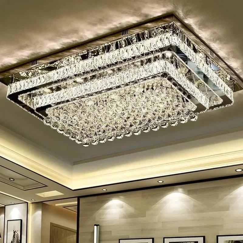 Afralia™ Crystal LED Chandelier Silver Chrome Remote Control Light