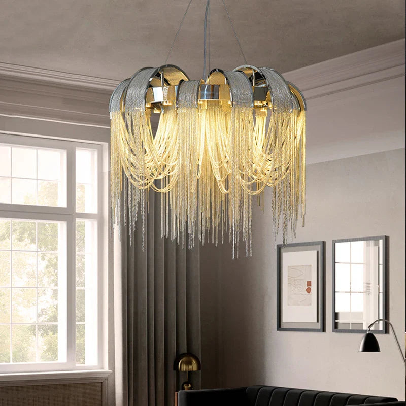 Afralia™ Aluminum Chain Arched Luxury Chandelier for Living Room Dining Room