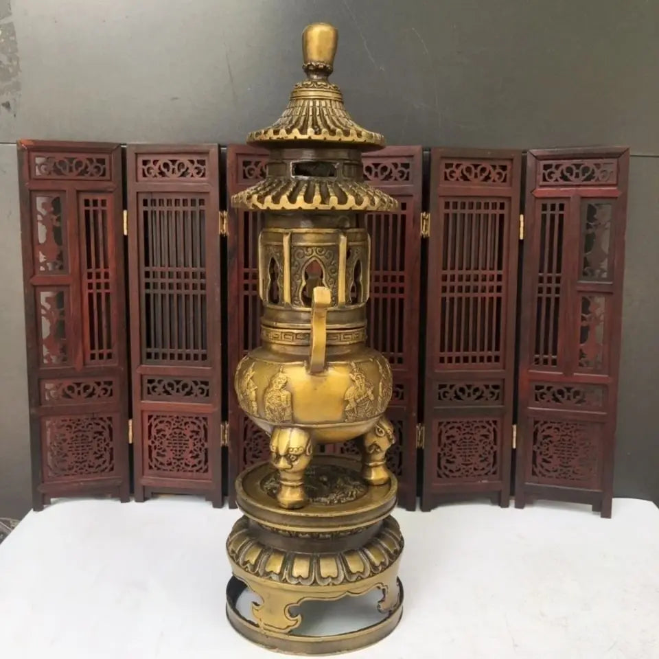 Afralia™ Brass Three-Tiered Tower Incense Burner with Tripod Furnace for Home Buddhist Hall