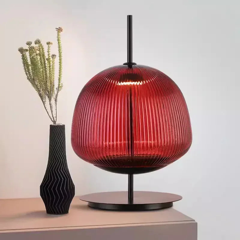Afralia™ Green Red Glass Table Lamp LED Lighting for Bedroom and Living Room