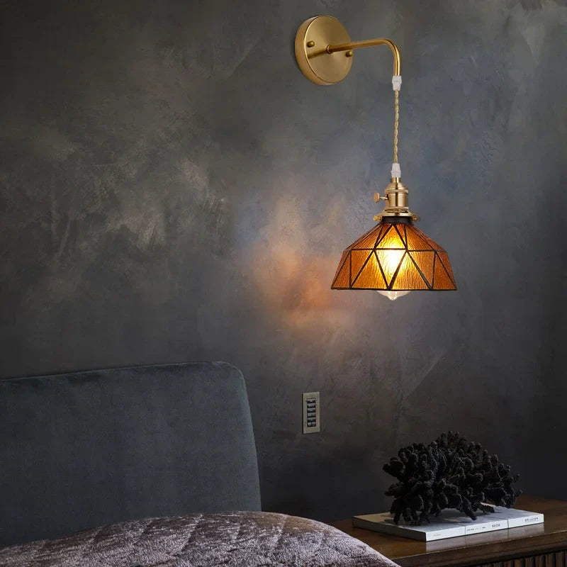 Afralia™ Copper Glass LED Wall Sconce Vintage Style Interior Light