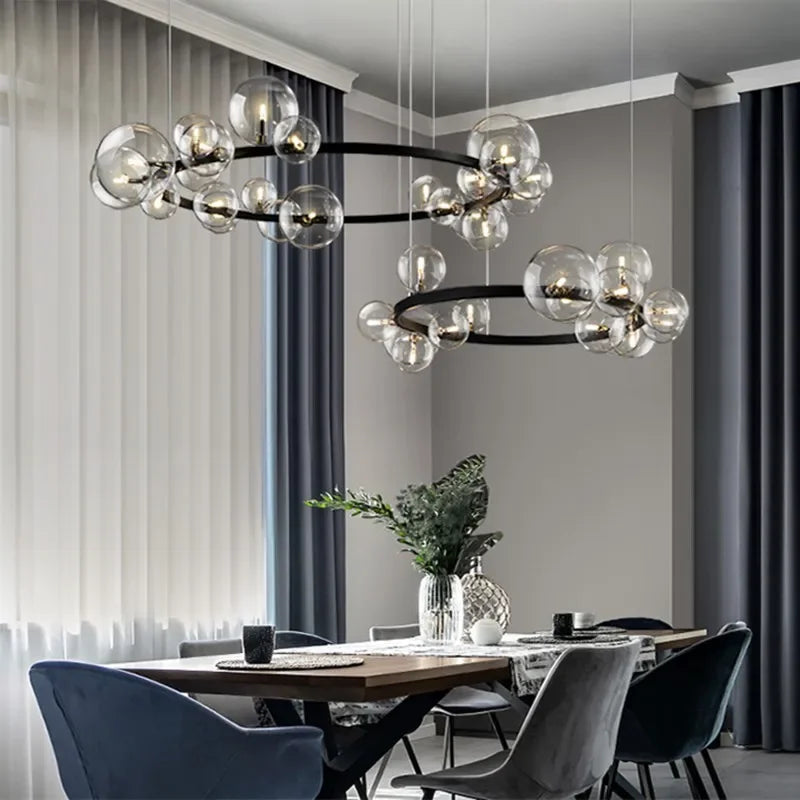 Afralia™ Glass Bubble LED Ceiling Chandelier for Home, Modern Ring Han